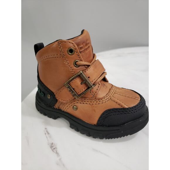 NEW Baby 4 POLO RALPH LAUREN COMBAT BOOTS TYREK BRANDY BROWN BLACK Infant - Picture 3 of 8